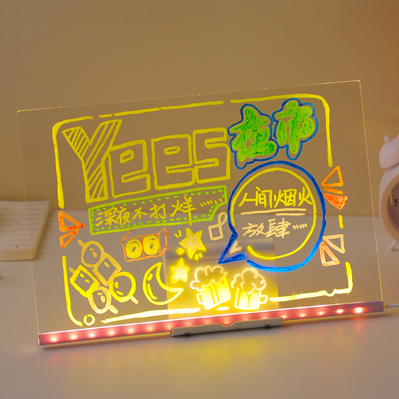 发光透明儿童画板宝宝涂鸦画画手写记事摆摊小摆件LED荧光板礼物