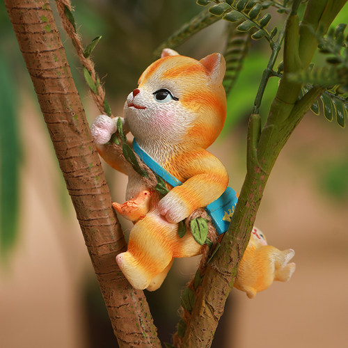 可爱小猫小猪壁挂摆件户外庭院阳台造景装饰花园盆艺攀爬树上挂件 - 图3