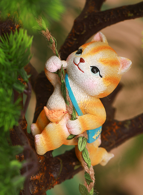 可爱小猫小猪壁挂摆件造景装饰品
