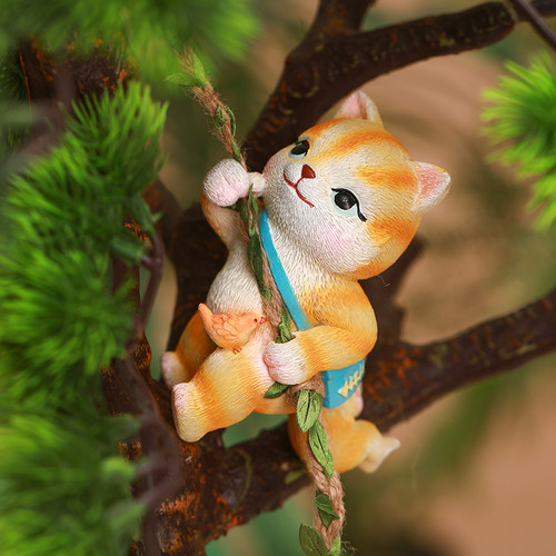 可爱小猫小猪壁挂摆件户外庭院阳台造景装饰花园盆艺攀爬树上挂件 - 图1