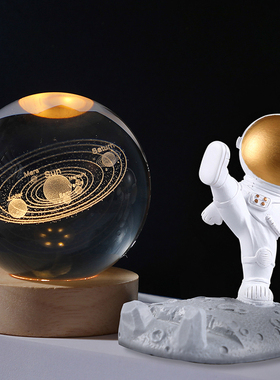 发光水晶球宇航员手机支架小摆件