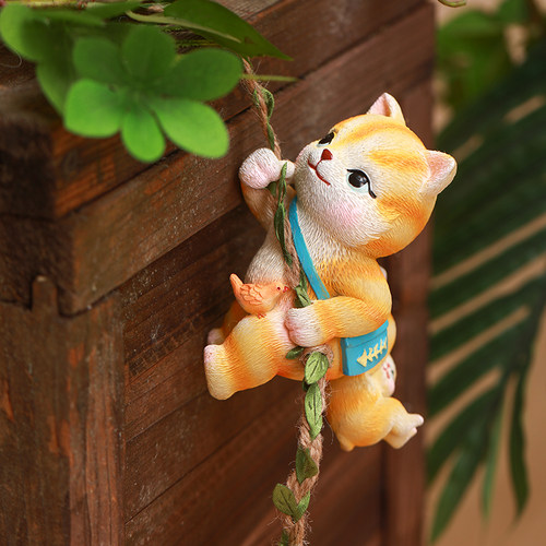 可爱小猫小猪壁挂摆件户外庭院阳台造景装饰花园盆艺攀爬树上挂件 - 图2