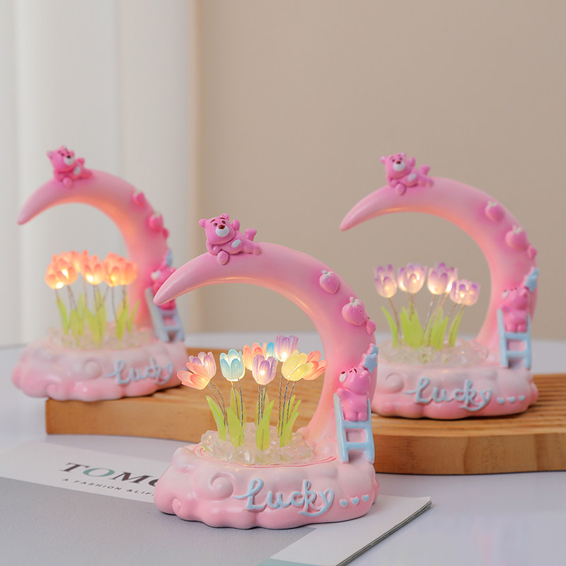 郁金香摆件手工diy月亮小熊书房可发光装饰送女朋友闺蜜老师礼物,淘宝优惠券,粉丝福利购,淘宝优惠卷