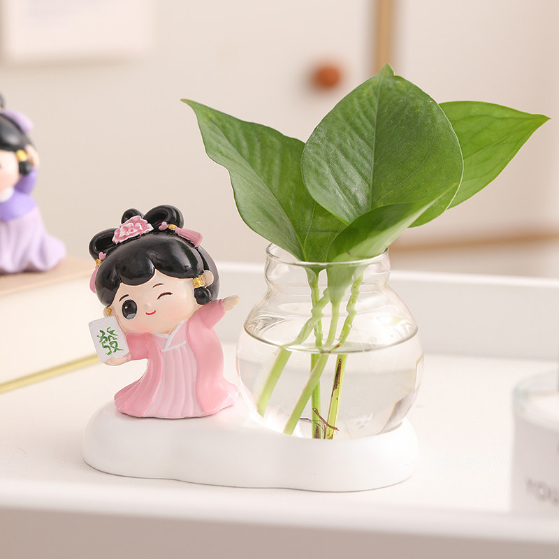 可爱仕女水培小摆件新中式客厅书房办公室桌面绿萝植物治愈系装饰,淘宝优惠券,粉丝福利购,淘宝优惠卷