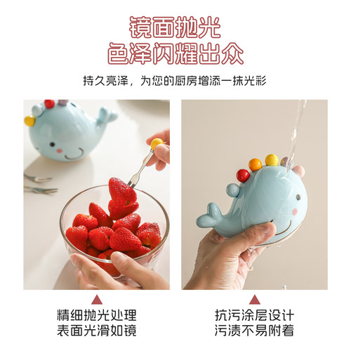 高颜值水果叉家用不锈钢儿童安全甜品可爱小叉子收纳罐套装高级感 - 图2