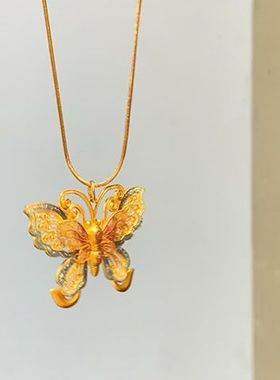 轻奢精致庄生晓梦脉脉花蝶吊坠项链黄金色彩色蝴蝶珐琅高级送女友