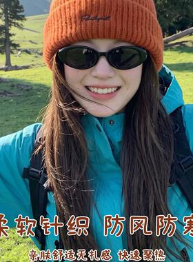 帽子川西女款冬天毛线帽大头围橘色针织帽户外保暖防风橙色冷帽女