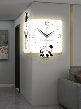 转角挂画双面转角挂钟客厅家用钟表挂墙现代简约时钟墙上