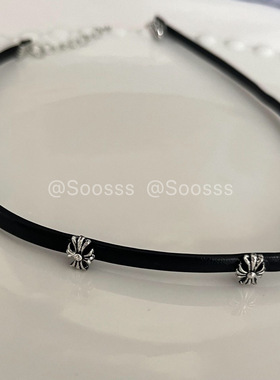 黑色皮质十字架choker项圈