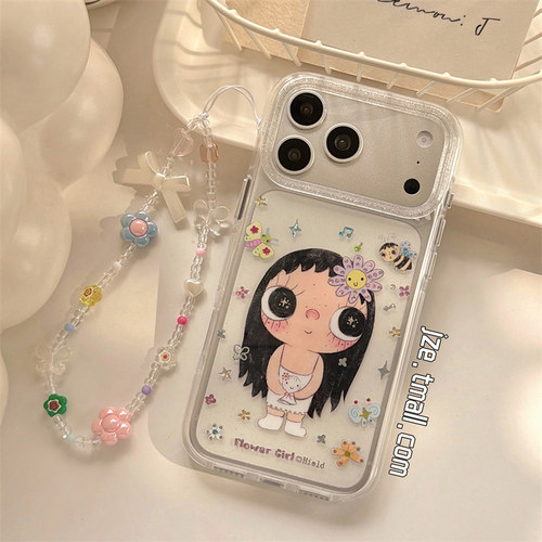 jze 卡通可爱蝴蝶花朵小玉适用苹果17ProMax手机壳iphone16pro新款17少女心15pro带链条14全包透明防摔手机套 - 图3