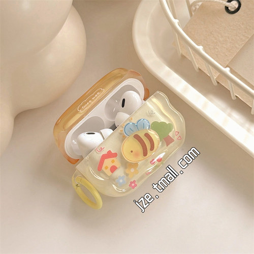 jze 立体可爱小蜜蜂带花朵挂坠适用苹果AirPods5保护壳airpods2/3/4蓝牙无线耳机套airpodspro二三四代新款女 - 图3