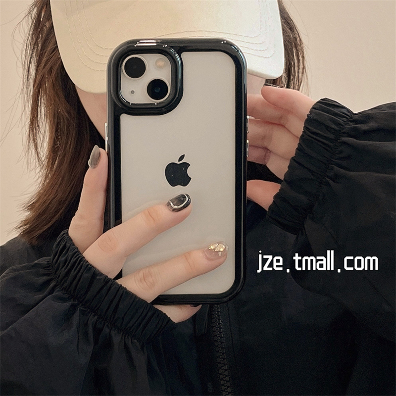 极简透明加厚边框适用苹果14手机壳iPhone13ProMax新款15pro防摔12女11小众14pro情侣高级感网红硅胶全包软壳 - 图0
