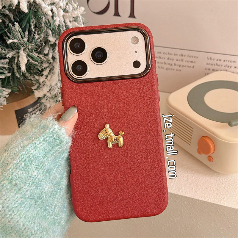 jze 高级感纯色荔枝纹立体小金马适用苹果17ProMax手机壳iphone15新款16pro女款13简约15pro超火14防摔保护套,淘宝优惠券,粉丝福利购,淘宝优惠卷