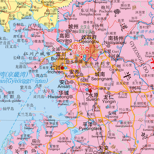 朝鲜韩国/世界热点国家地图(大字版)1.17x0.86米 朝鲜地图 韩国地图 标准地名 交通 港口机场交通线大学标注 内容实用 - 图2