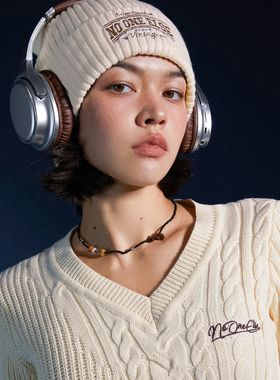 NO ONE ELSE字母绣花针织帽男女2026春秋新款韩系渐变保暖帽子ins