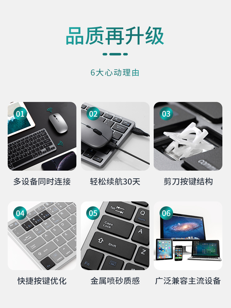适用华为笔记本外接无线蓝牙键盘鼠标套装无声静音充电款小型外置USB台式机电脑戴尔办公迷你便携超薄打字-图3