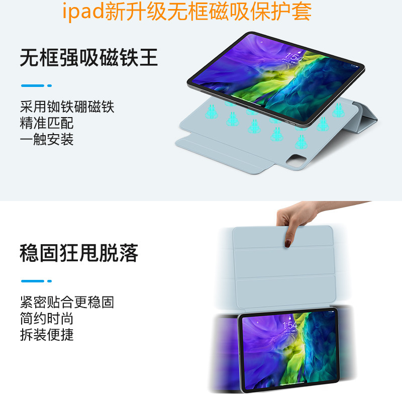 适用iPad保护壳10.9英寸11英寸ipadPro保护套ipad9平板电脑ipad10智能磁吸双面夹带笔槽air4苹果平板mini6-图1