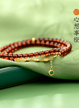 天然石榴石18K金原创时尚女手链