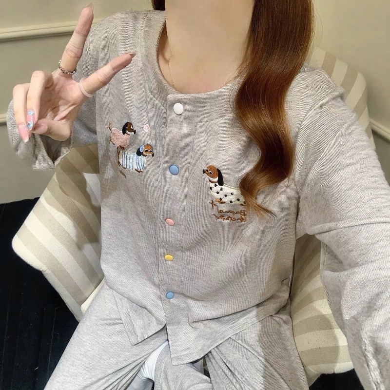 睡衣女秋冬季可爱腊肠狗刺绣带胸垫长袖薄绒套装春秋款羊绒家居服,淘宝优惠券,粉丝福利购,淘宝优惠卷