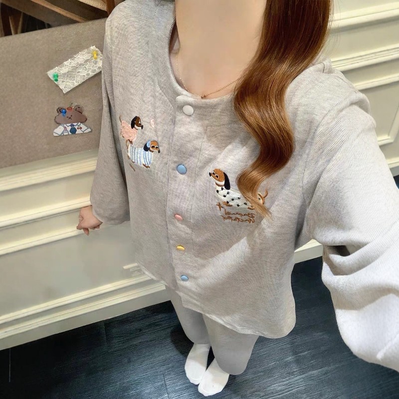 睡衣女秋冬季可爱腊肠狗刺绣带胸垫长袖薄绒套装春秋款羊绒家居服,淘宝优惠券,粉丝福利购,淘宝优惠卷