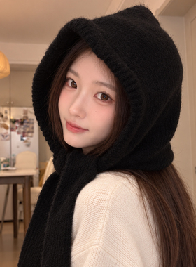 女款巴拉克拉法帽一体围巾保暖