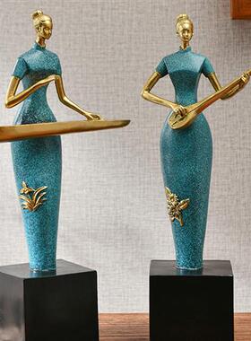 新款创意轻奢中式旗袍乐队摆件中国风客厅书房电视柜复古艺术