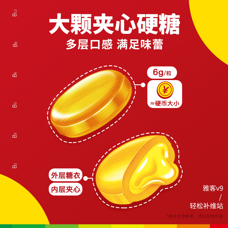 雅客V9维生素夹心糖补充9种维生素硬糖夹心糖果盒装硬糖120g