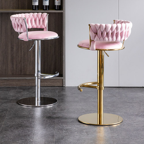 现代简约吧台椅家用升降旋转金色美式极简轻奢前台吧凳网红高脚凳 - 图3