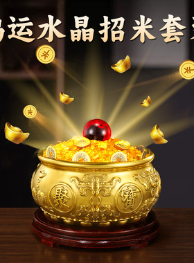 纯黄铜聚宝盆八福双鱼财富家居储钱罐办公室生财招财聚财摆件开业