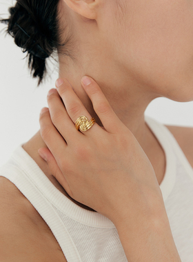 ASCENDER925纯银波纹纽结戒指