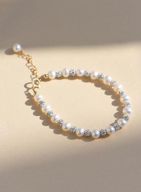 天然淡水珍珠手链女2022年新款潮ins手饰小众设计感水钻手环