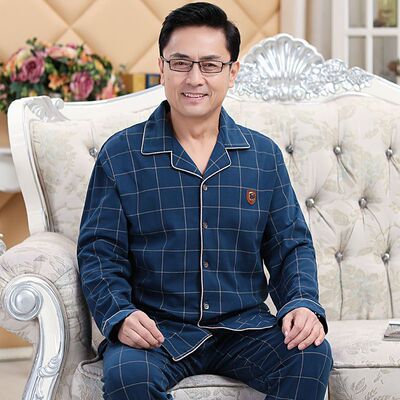 春秋睡衣纯棉男长袖开衫爸爸款中老年人家居服老年加大码5XL