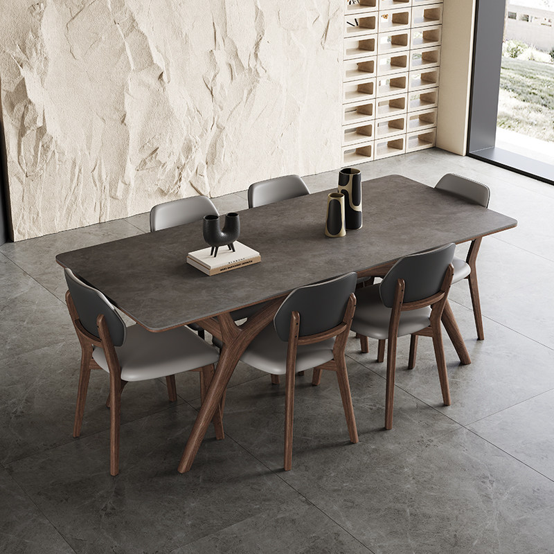 餐桌椅胡桃色意式现代简约北欧客厅小户型岩板实木饭桌白蜡木餐桌,淘宝优惠券,粉丝福利购,淘宝优惠卷