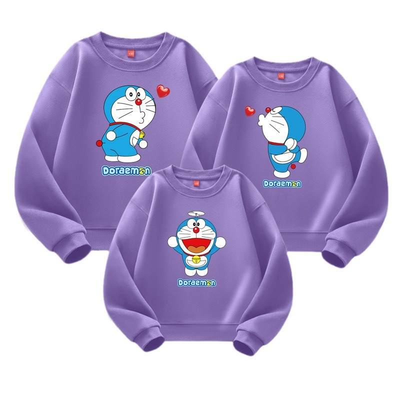 哆啦A梦可爱卡通印花亲子装卫衣春秋新款加绒一家三口四口休闲服 - 图3
