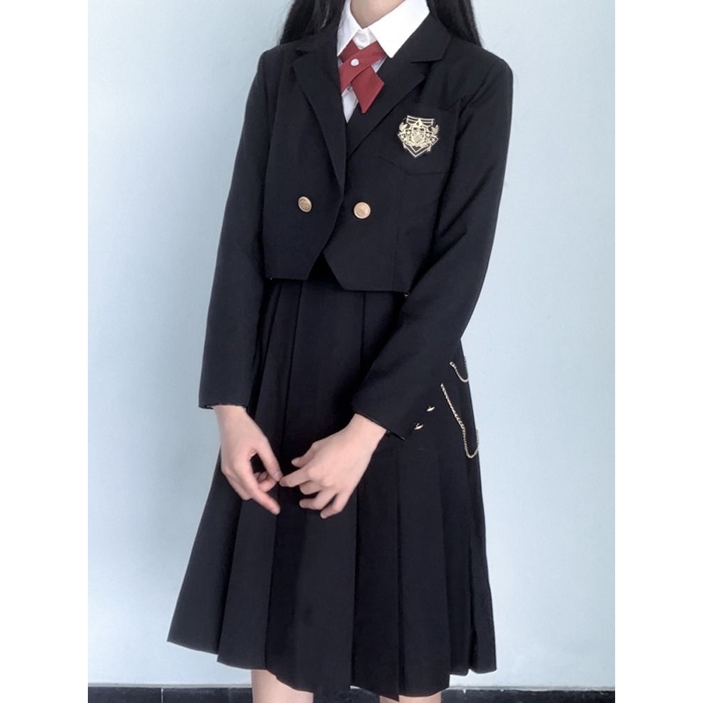 初春裙jk制服背带裙衬衫学院风连衣裙女中学生朗诵演出服班服套装 - 图0