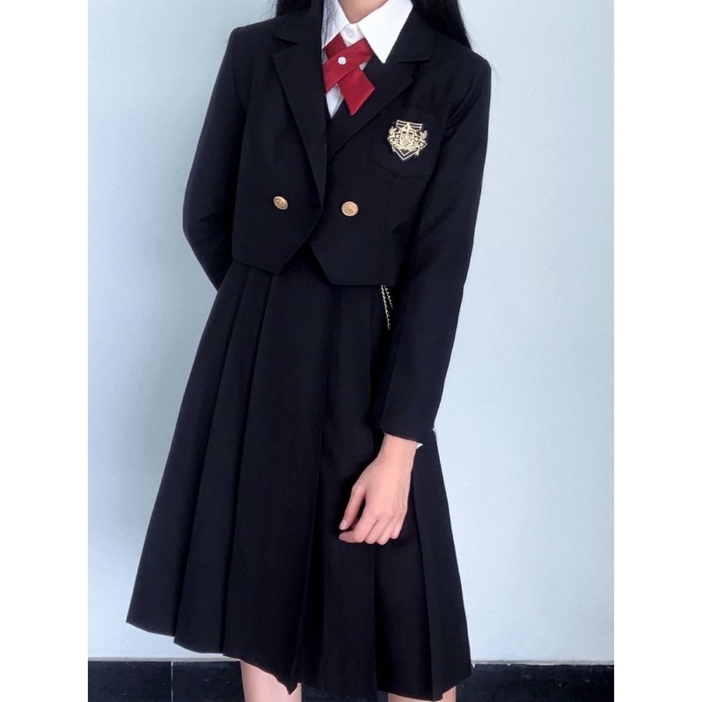 初春裙jk制服背带裙衬衫学院风连衣裙女中学生朗诵演出服班服套装 - 图1