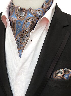 Luxury Men Ascot Set Silk Necktie Handkerchief pocket square