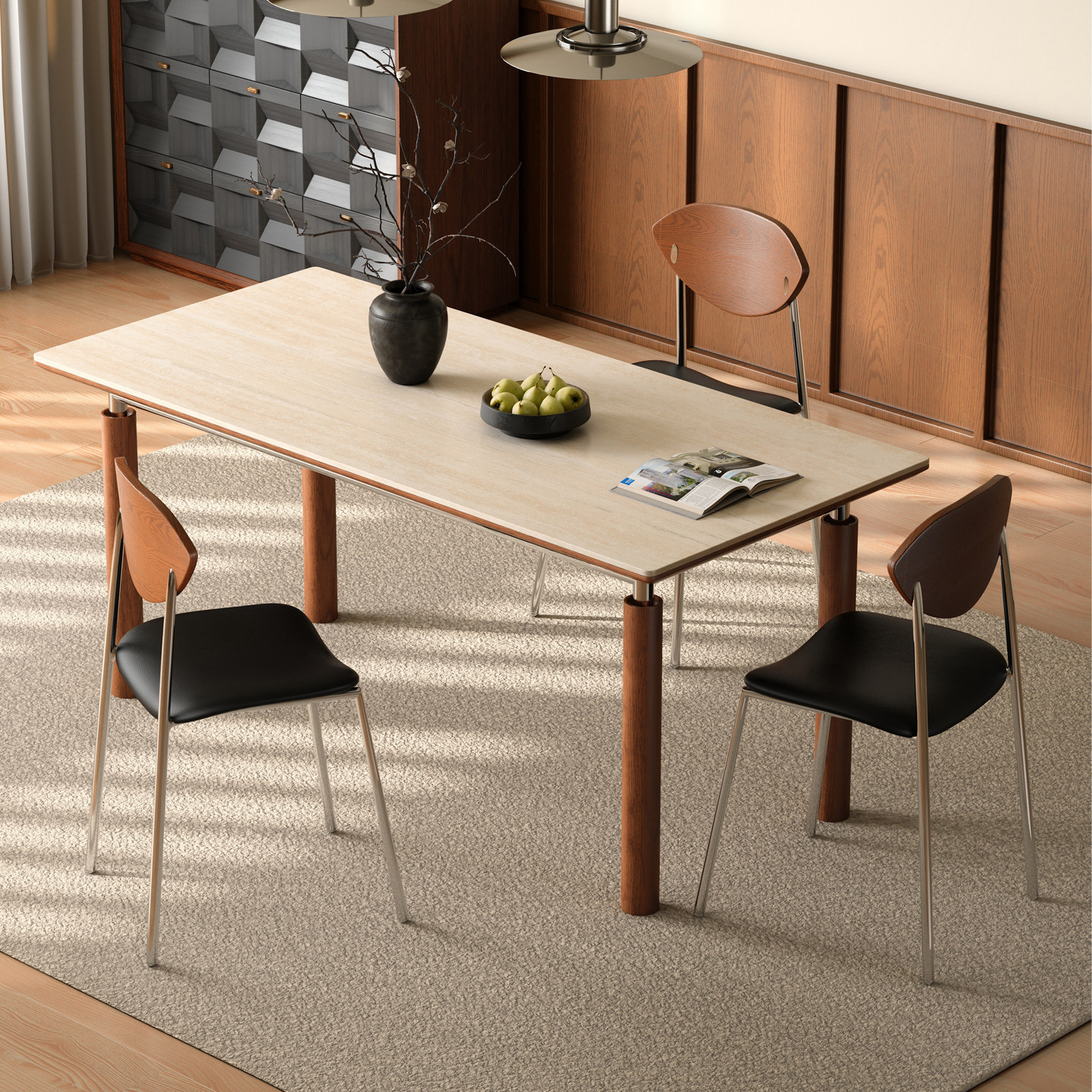 凡尔赛宫廷云柱实木岩板餐桌小户型复古中古风维亚长方形洞石饭桌,淘宝优惠券,粉丝福利购,淘宝优惠卷