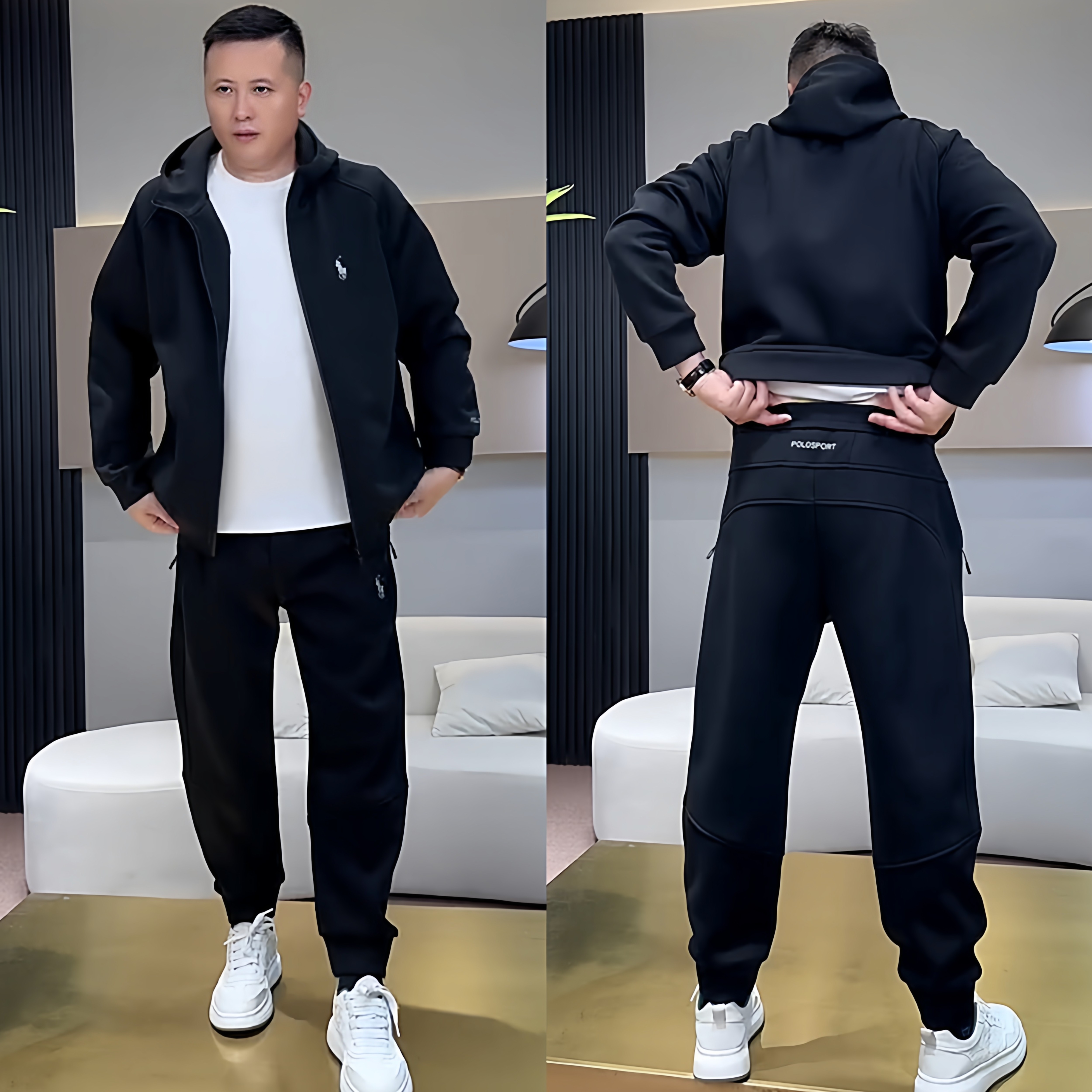 秋季新款简约高级感运动套装男士时尚重磅连帽外套束脚卫裤两件套,淘宝优惠券,粉丝福利购,淘宝优惠卷