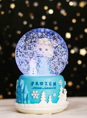 旋转摆件创意生日小八音盒礼物音乐盒公主水晶球女孩雪花儿童