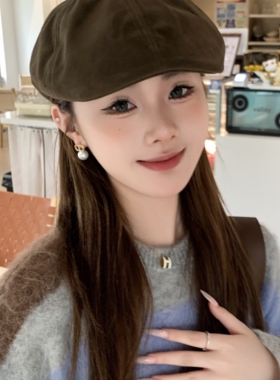 秋冬季帽子简约光板鸭舌帽英伦水洗前进帽女复古韩版贝雷帽显脸小
