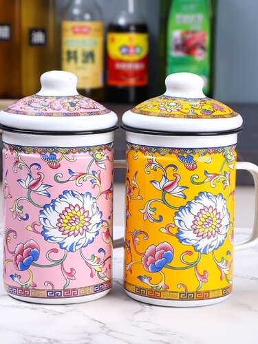 加厚搪瓷带盖304茶漏复古大容量茶水杯办公室马克杯电磁炉可加热 - 图3