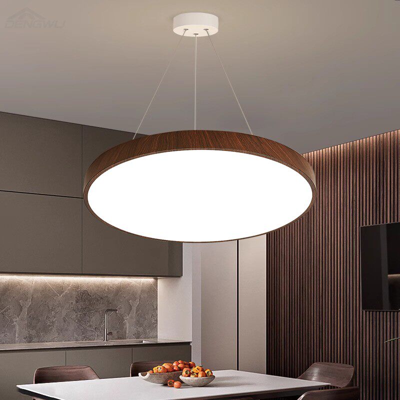 餐厅吊灯中古风胡桃木色圆形简约现代卧室新中式led吧台复古灯具,淘宝优惠券,粉丝福利购,淘宝优惠卷