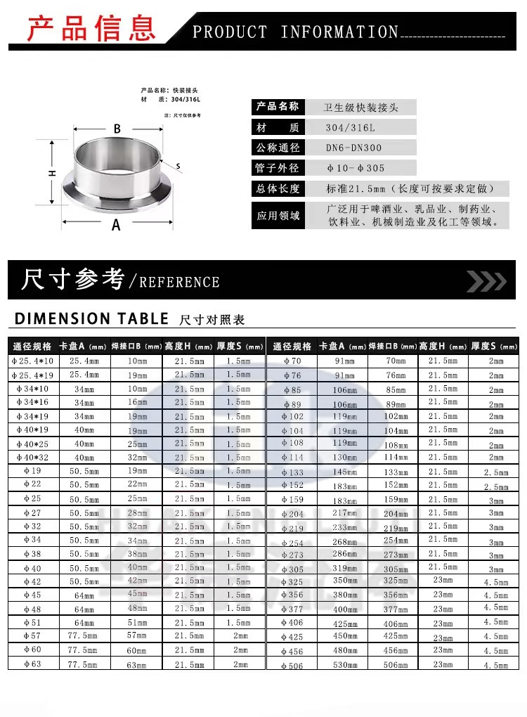 304/316L不锈钢卫生级快装接头快卡法兰端头快速连接焊接卡盘直销 - 图1