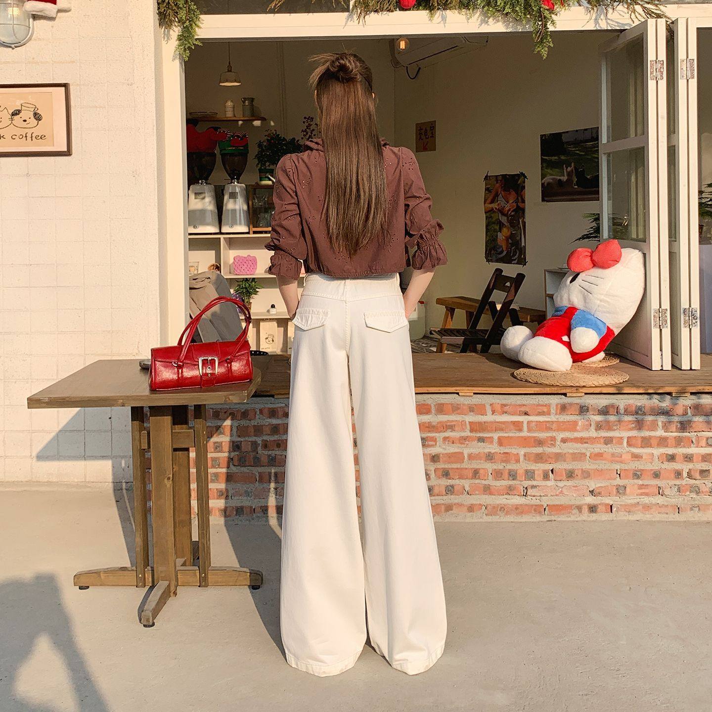 米白色美式复古阔腿牛仔裤女春季2026新款显瘦垂感窄版直筒拖地裤,淘宝优惠券,粉丝福利购,淘宝优惠卷