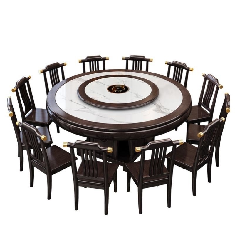 人饭桌酒店餐桌转盘组合新圆形家用10实木高档中式电磁炉岩板桌椅,淘宝优惠券,粉丝福利购,淘宝优惠卷