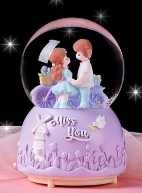 男孩闺蜜八音盒实用新款旋转玻璃球女童水晶球儿童治愈音乐盒粉色