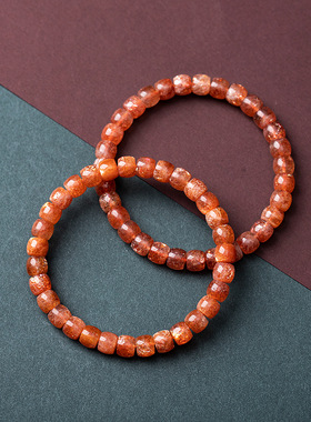 天然金太阳石草莓晶精工直切药片手链橙日光石直切桶珠时尚女手串
