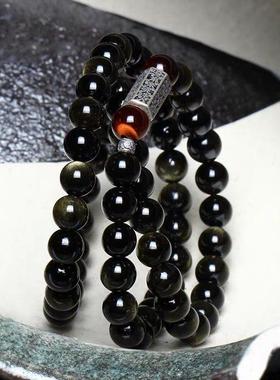 男士冷门手串金曜石手链男士黑曜石佛珠手串韩版潮男简约复古流行