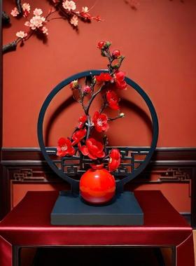 桌子上的摆件玄关塑料屏风摆件新中式花瓶摆件家庭客厅插花高颜值